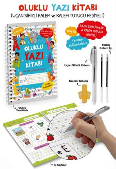 Oluklu Yazı Kitabı (anetil) / Uçan Sihirli Kalem ve Kalem Tutucu Hediyeli Oluklu Yazı Kitabı (anetil) / Uçan Sihirli Kalem ve Kalem Tutucu Hediyeli