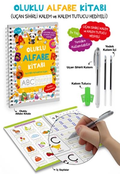 Oluklu Alfabe Kitabı / Uçan Sihirli Kalem ve Kalem Tutucu Hediyeli - 3+