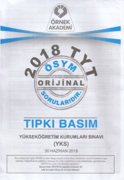 Örnek Akademi 2018 TYT Soru Kitapçığı Tıpkı Basım (Yeni) Örnek Akademi 2018 TYT Soru Kitapçığı Tıpkı Basım (Yeni)
